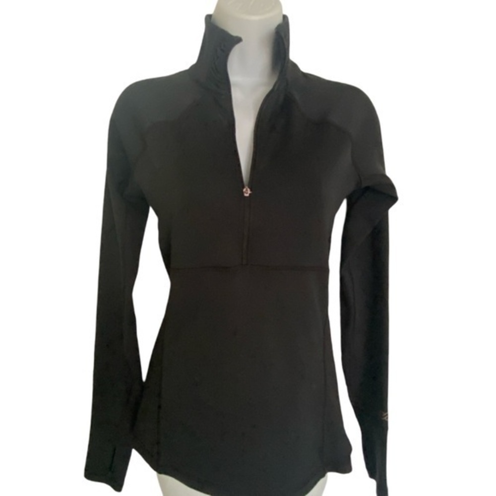 Calla Quarter Zip Top - S black , polyester spandex